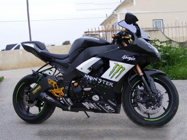 Preisgünstige Kawasaki ZX10R Motorrad Verkleidung 2008-2010 - Glanzendes Schwarz Weiss Grun Monster Elf