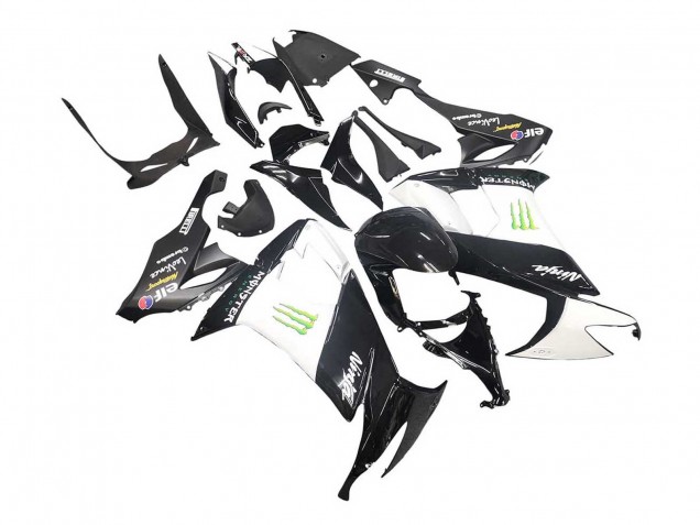 Preisgünstige Kawasaki ZX10R Motorrad Verkleidung 2008-2010 - Glanzendes Schwarz Weiss Grun Monster Elf