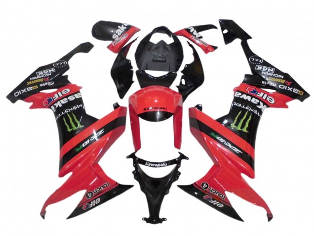 Preisgünstige Kawasaki ZX10R Motorrad Verkleidung 2008-2010 - Rot Schwarz Grun Monster Elf 27