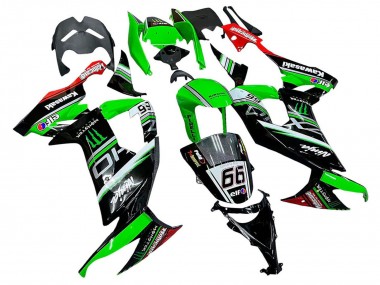 Preisgünstige Kawasaki ZX10R Motorrad Verkleidung 2008-2010 - Grun Weiss Rot Schwarz Monster Elf 66