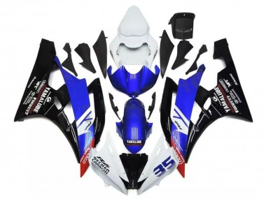 Preisgünstige Yamaha YZF R6 Motorrad Verkleidung 2006-2007 - Weiss Blau Glanzendes Schwarz Yamalube Becker Carbon
