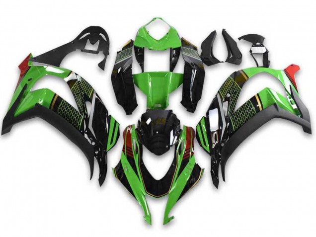 Preisgünstige Kawasaki ZX10R Motorrad Verkleidung 2021-2025 - Grun Schwarz Rot Bienenwabe