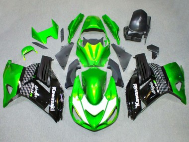 Preisgünstige Kawasaki ZX14R ZZR1400 Motorrad Verkleidung 2006-2011 - Grun Weiss Glanzendes Schwarz