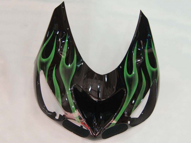 Preisgünstige Kawasaki ZX14R ZZR1400 Motorrad Verkleidung 2006-2011 - Glanzendes Schwarz Grun Flamme