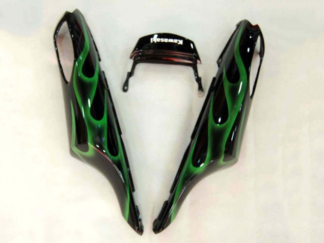 Preisgünstige Kawasaki ZX14R ZZR1400 Motorrad Verkleidung 2006-2011 - Glanzendes Schwarz Grun Flamme
