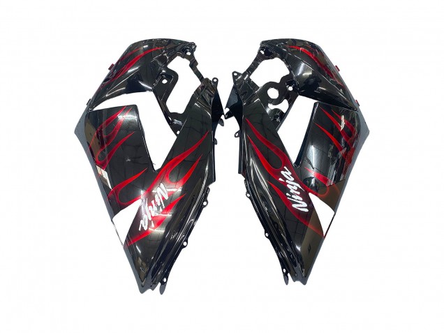 Preisgünstige Kawasaki ZX14R ZZR1400 Motorrad Verkleidung Kit 2006-2011 - Glanzendes Schwarz Rot Flamme