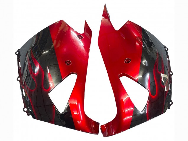 Preisgünstige Kawasaki ZX14R ZZR1400 Motorrad Verkleidung Kit 2006-2011 - Glanzendes Schwarz Rot Flamme