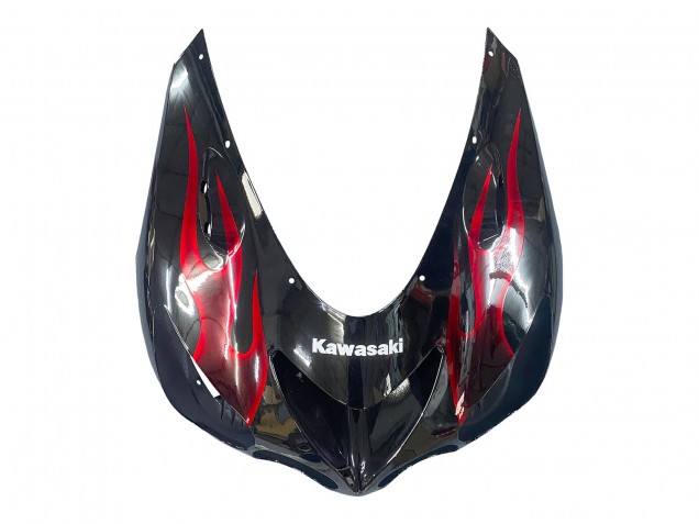 Preisgünstige Kawasaki ZX14R ZZR1400 Motorrad Verkleidung Kit 2006-2011 - Glanzendes Schwarz Rot Flamme
