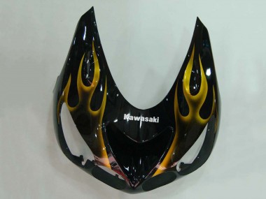 Preisgünstige Kawasaki ZX14R ZZR1400 Motorrad Verkleidung 2006-2011 - Glanzendes Schwarz Gold Flamme