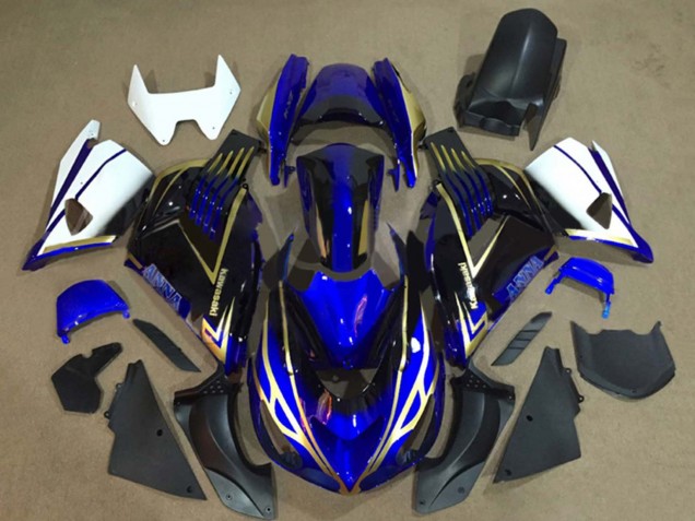 Preisgünstige Kawasaki ZX14R ZZR1400 Motorrad Verkleidung 2006-2011 - Weiss Blau Gold