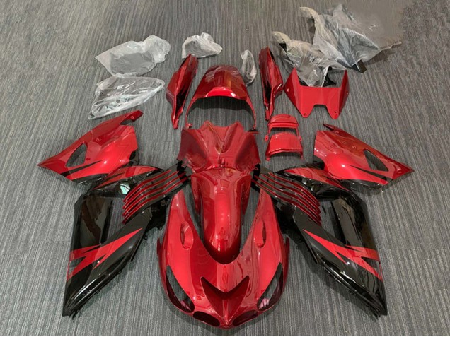 Preisgünstige Kawasaki ZX14R ZZR1400 Motorrad Verkleidung 2006-2011 - Rot Glanzendes Schwarz