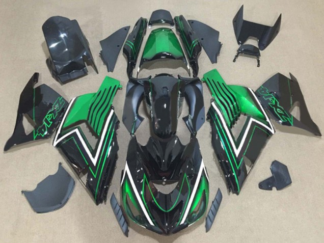 Preisgünstige Kawasaki ZX14R ZZR1400 Motorrad Verkleidung Kit 2006-2011 - Grun Glanzendes Schwarz