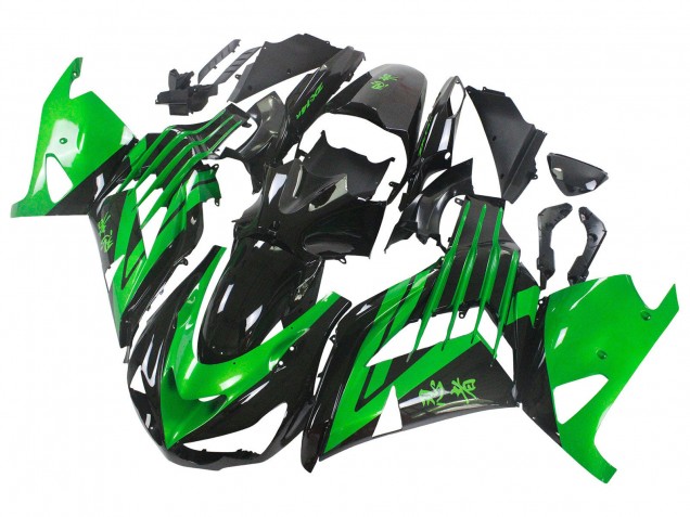 Preisgünstige Kawasaki ZX14R ZZR1400 Motorrad Verkleidung Kit 2012-2024 - Grun Glanzendes Schwarz