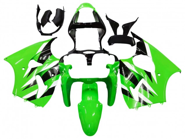 Preisgünstige Kawasaki ZX6R Motorrad Verkleidung 2000-2002 - Grun Weiss Schwarz