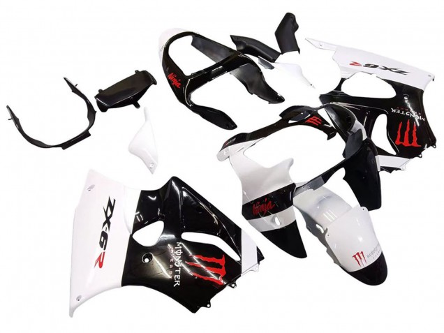 Preisgünstige Kawasaki ZX6R Motorrad Verkleidung 2000-2002 - Weiss Schwarz Rot Monster