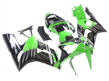 Preisgünstige Kawasaki ZX6R Motorrad Verkleidung 2003-2004 - Grun Weiss Schwarz