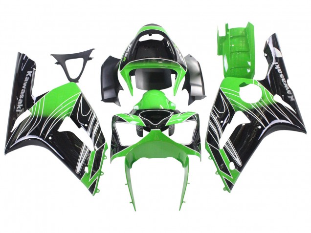 Preisgünstige Kawasaki ZX6R Motorrad Verkleidung 2003-2004 - Grun Weiss Schwarz