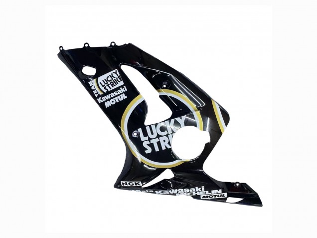 Preisgünstige Kawasaki ZX6R Motorrad Verkleidung 2003-2004 - Glanzendes Schwarz Weiss Motul Lucky Strike