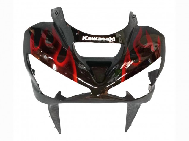 Preisgünstige Kawasaki ZX6R Motorrad Verkleidung 2003-2004 - Glanzendes Schwarz Rot Flamme