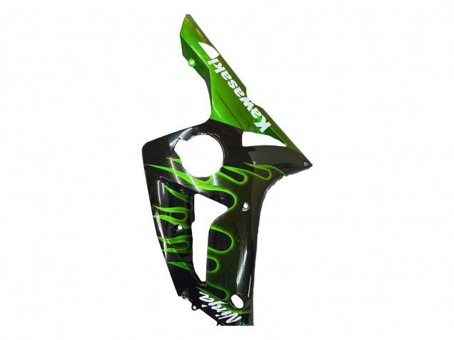Preisgünstige Kawasaki ZX6R Motorrad Verkleidung 2003-2004 - Glanzendes Schwarz Grun Flamme
