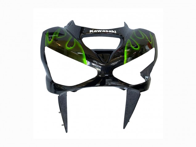 Preisgünstige Kawasaki ZX6R Motorrad Verkleidung 2003-2004 - Glanzendes Schwarz Grun Flamme