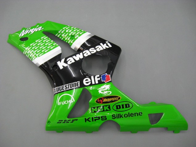 Preisgünstige Kawasaki ZX6R Motorrad Verkleidung 2003-2004 - Grun Weiss Schwarz Elf Bridgestone