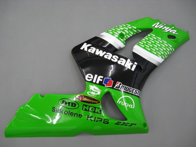 Preisgünstige Kawasaki ZX6R Motorrad Verkleidung 2003-2004 - Grun Weiss Schwarz Elf Bridgestone
