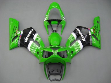 Preisgünstige Kawasaki ZX6R Motorrad Verkleidung 2003-2004 - Grun Weiss Schwarz Elf Bridgestone