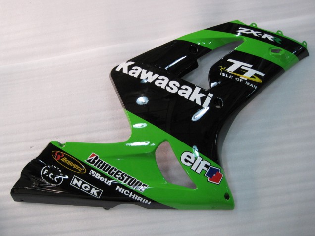 Preisgünstige Kawasaki ZX6R Motorrad Verkleidung 2003-2004 - Grun Schwarz Elf Bridgestone