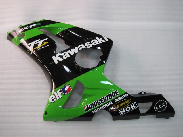 Preisgünstige Kawasaki ZX6R Motorrad Verkleidung 2003-2004 - Grun Schwarz Elf Bridgestone