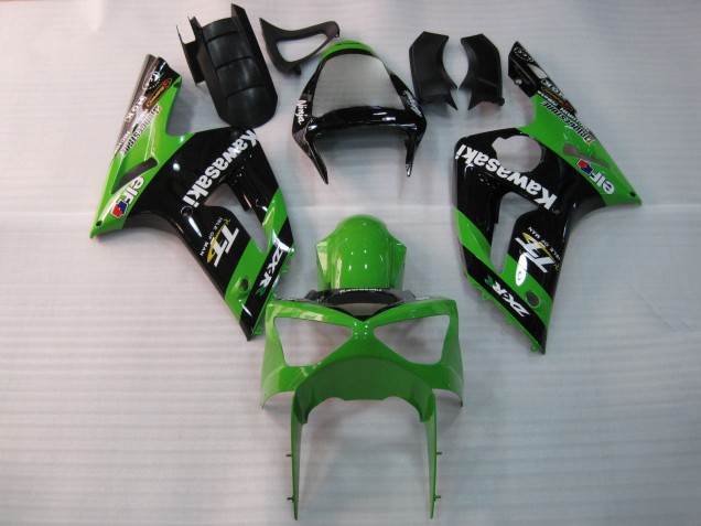 Preisgünstige Kawasaki ZX6R Motorrad Verkleidung 2003-2004 - Grun Schwarz Elf Bridgestone