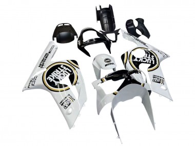 Preisgünstige Kawasaki ZX6R Motorrad Verkleidung 2003-2004 - Weiss Schwarz Motul Lucky Strike