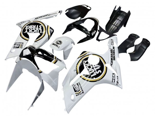 Preisgünstige Kawasaki ZX6R Motorrad Verkleidung 2003-2004 - Weiss Schwarz Motul Lucky Strike