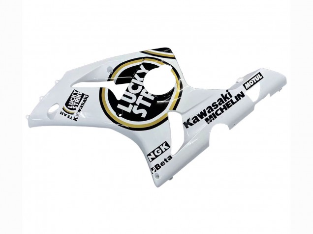 Preisgünstige Kawasaki ZX6R Motorrad Verkleidung 2003-2004 - Weiss Schwarz Motul Lucky Strike