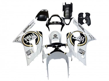 Preisgünstige Kawasaki ZX6R Motorrad Verkleidung 2003-2004 - Weiss Schwarz Motul Lucky Strike