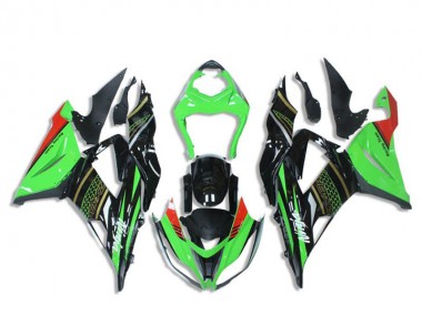 Preisgünstige Kawasaki ZX6R Motorrad Verkleidung 2013-2018 - Grun Glanzendes Schwarz Rot Bienenwabe