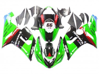 Preisgünstige Kawasaki ZX6R Motorrad Verkleidung 2005-2006 - Grun Rot Schwarz Elf 66