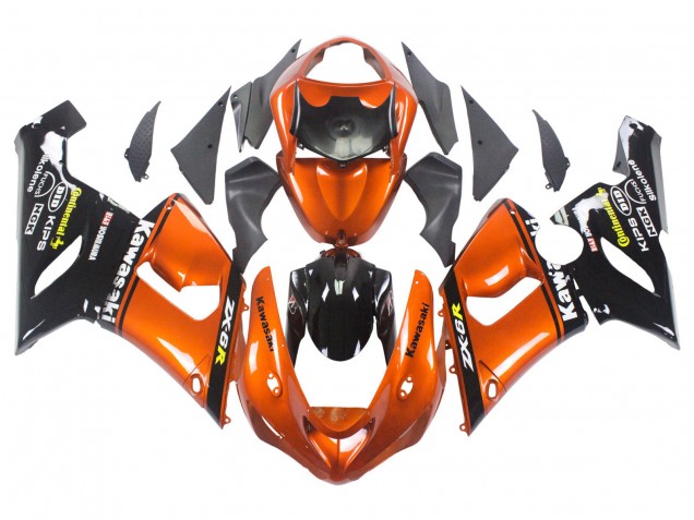Preisgünstige Kawasaki ZX6R Motorrad Verkleidung 2005-2006 - Orange Schwarz