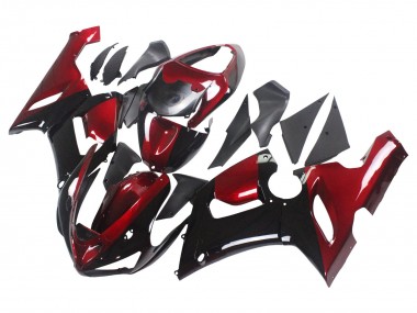 Preisgünstige Kawasaki ZX6R Motorrad Verkleidung 2005-2006 - Rot Glanzendes Schwarz