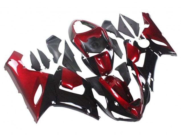 Preisgünstige Kawasaki ZX6R Motorrad Verkleidung 2005-2006 - Rot Glanzendes Schwarz