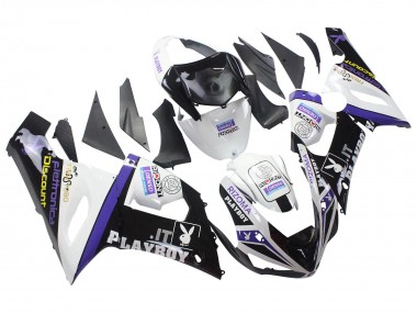 Preisgünstige Kawasaki ZX6R Motorrad Verkleidung 2005-2006 - Weiss Lila Schwarz Rizoma Playboy Denso