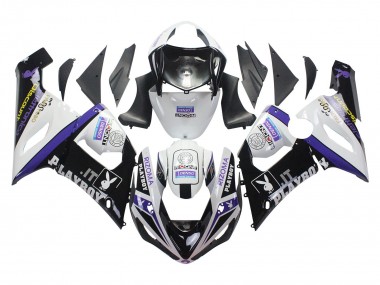 Preisgünstige Kawasaki ZX6R Motorrad Verkleidung 2005-2006 - Weiss Lila Schwarz Rizoma Playboy Denso