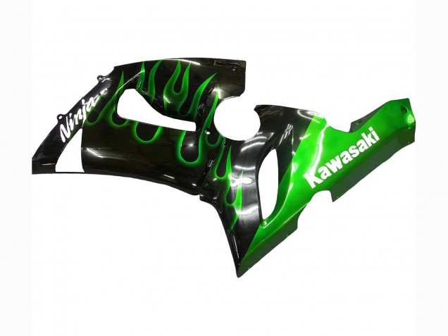 Preisgünstige Kawasaki ZX6R Motorrad Verkleidung 2005-2006 - Glanzendes Schwarz Grun Flamme