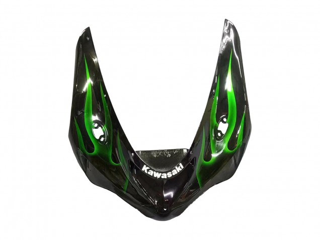 Preisgünstige Kawasaki ZX6R Motorrad Verkleidung 2005-2006 - Glanzendes Schwarz Grun Flamme