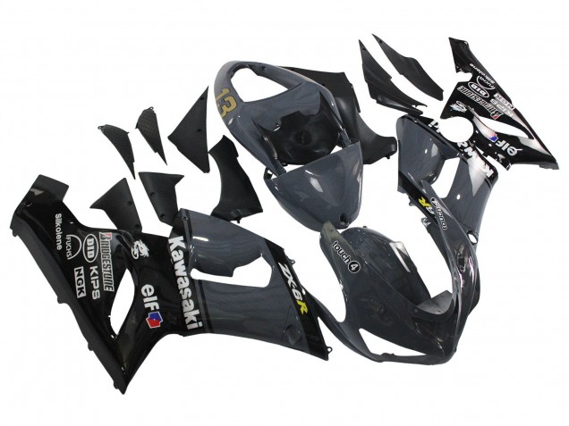 Preisgünstige Kawasaki ZX6R Motorrad Verkleidung 2005-2006 - Dunkel Grau Schwarz