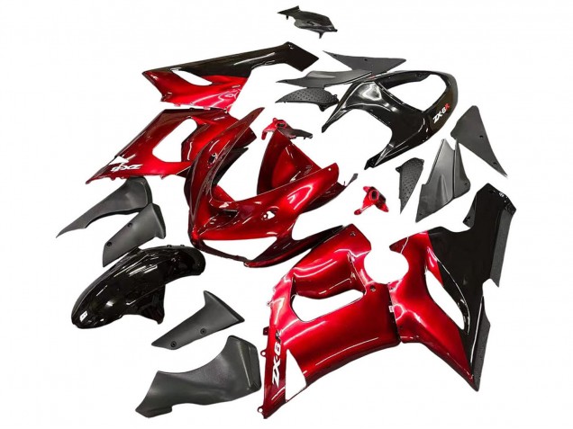Preisgünstige Kawasaki ZX6R Motorrad Verkleidung 2005-2006 - Rot Schwarz