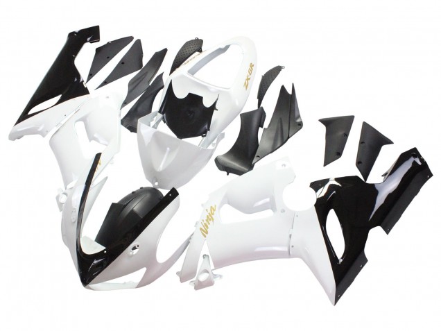 Preisgünstige Kawasaki ZX6R Motorrad Verkleidung 2005-2006 - Weiss Schwarz Gold Ninja