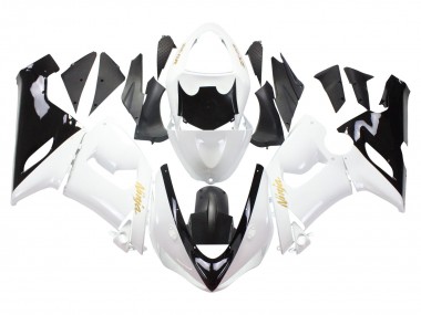 Preisgünstige Kawasaki ZX6R Motorrad Verkleidung 2005-2006 - Weiss Schwarz Gold Ninja