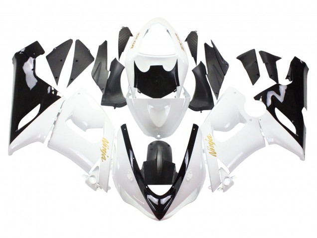 Preisgünstige Kawasaki ZX6R Motorrad Verkleidung 2005-2006 - Weiss Schwarz Gold Ninja