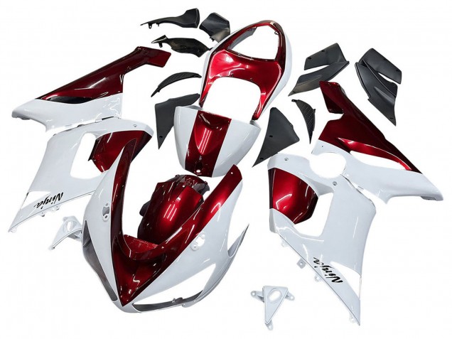 Preisgünstige Kawasaki ZX6R Motorrad Verkleidung 2005-2006 - Weiss Rot